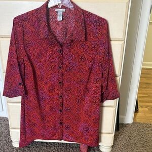 Catherines Vibrant Red, Pink, Orange and Black Blouse